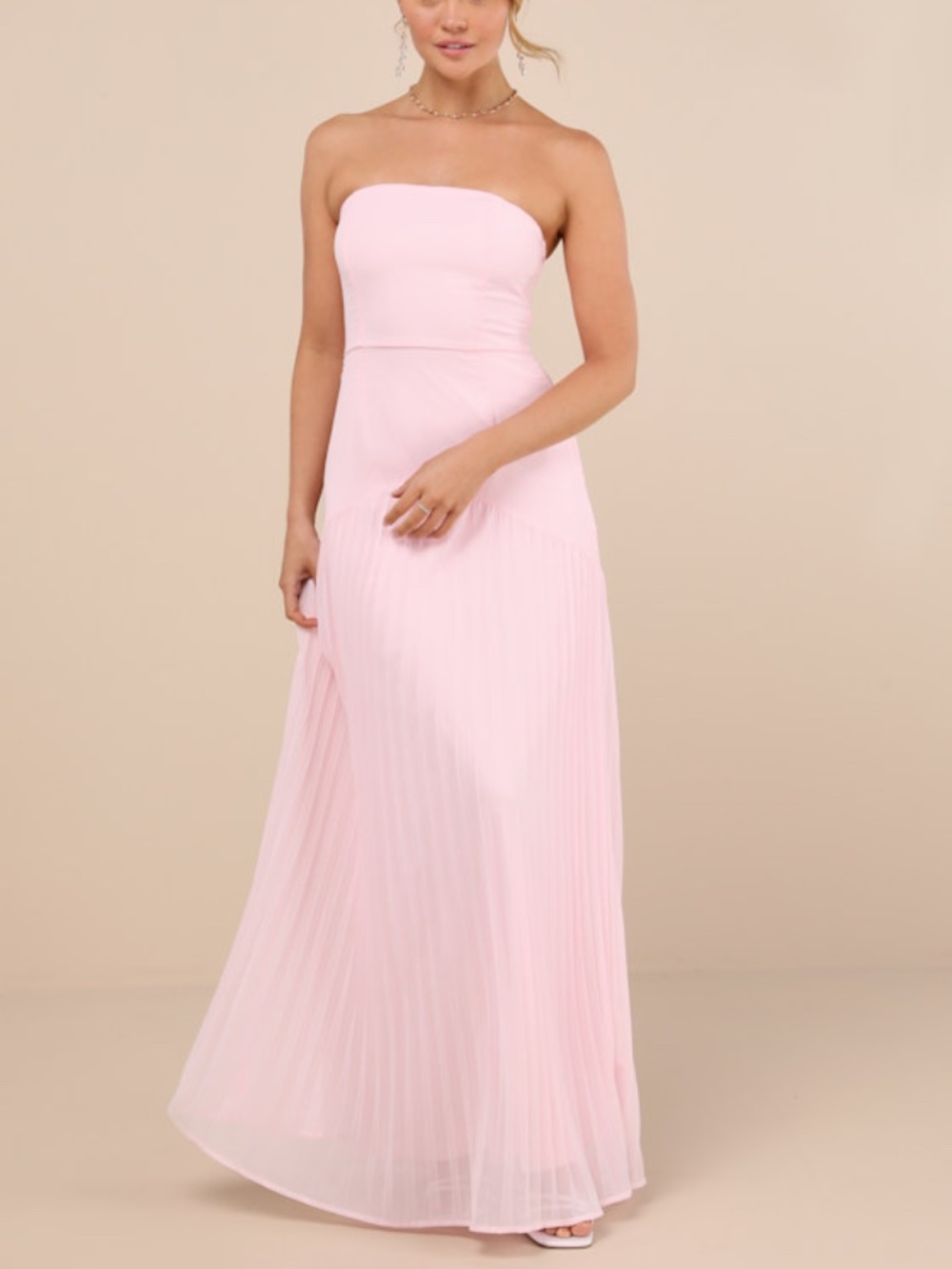 Lulus Celebratory Aesthetic Blush Pink Pleated Strapless Maxi Dress - Size M